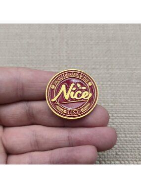 Proud Member Of The Nice List Christmas Red Enamel Gold Tone Lapel Pin A8198